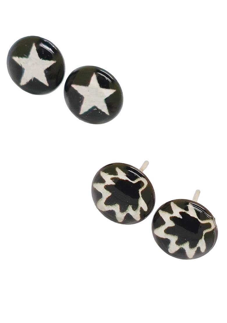 Black Alloy Earrings - Indya