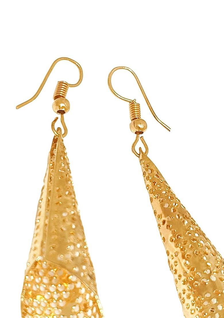 Golden Alloy Earrings - Indya
