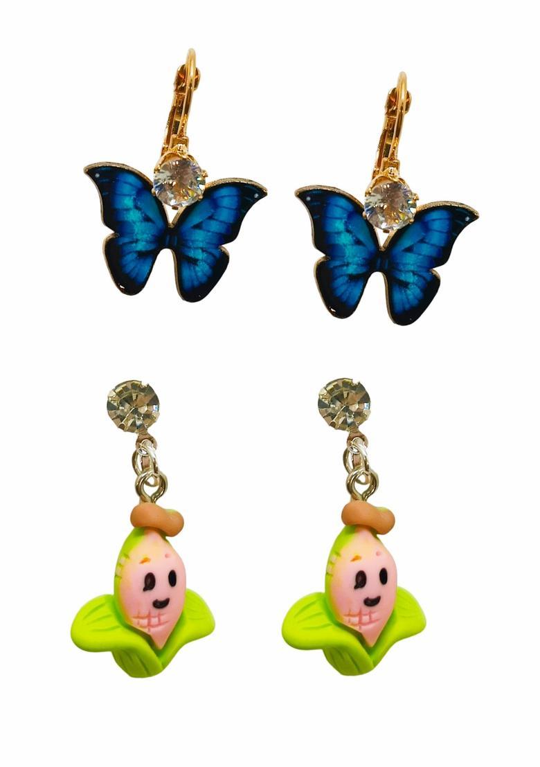 Blue Alloy Earrings - Indya