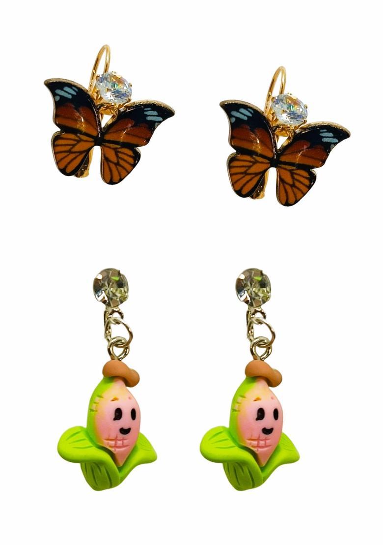 Orange Alloy Earrings - Indya