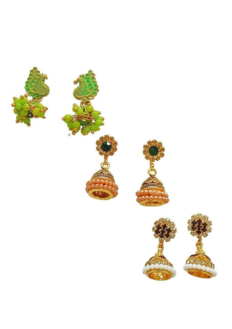 Green Alloy Earrings - Indya