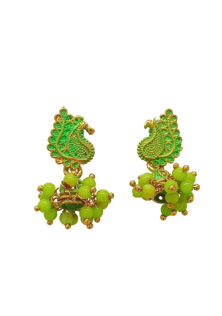 Green Alloy Earrings - Indya