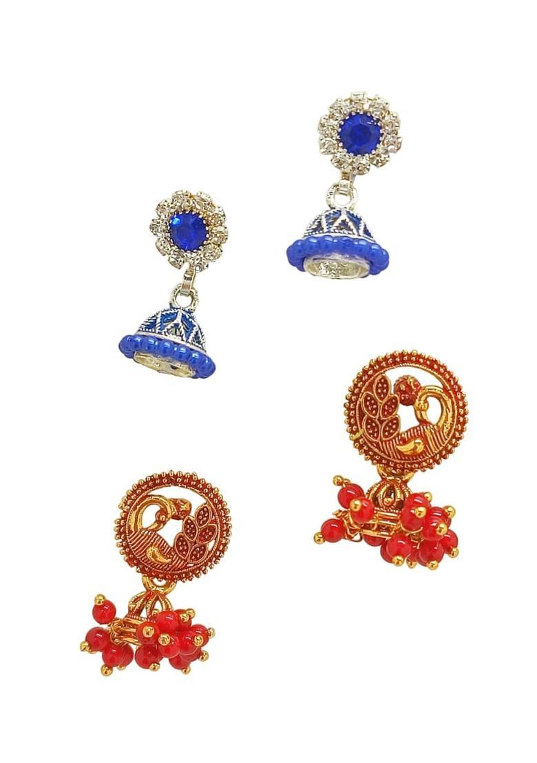 Red Alloy Earrings - Indya