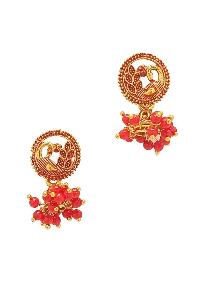 Red Alloy Earrings - Indya