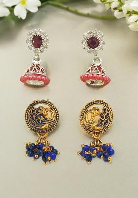 Navy Blue Alloy Earrings