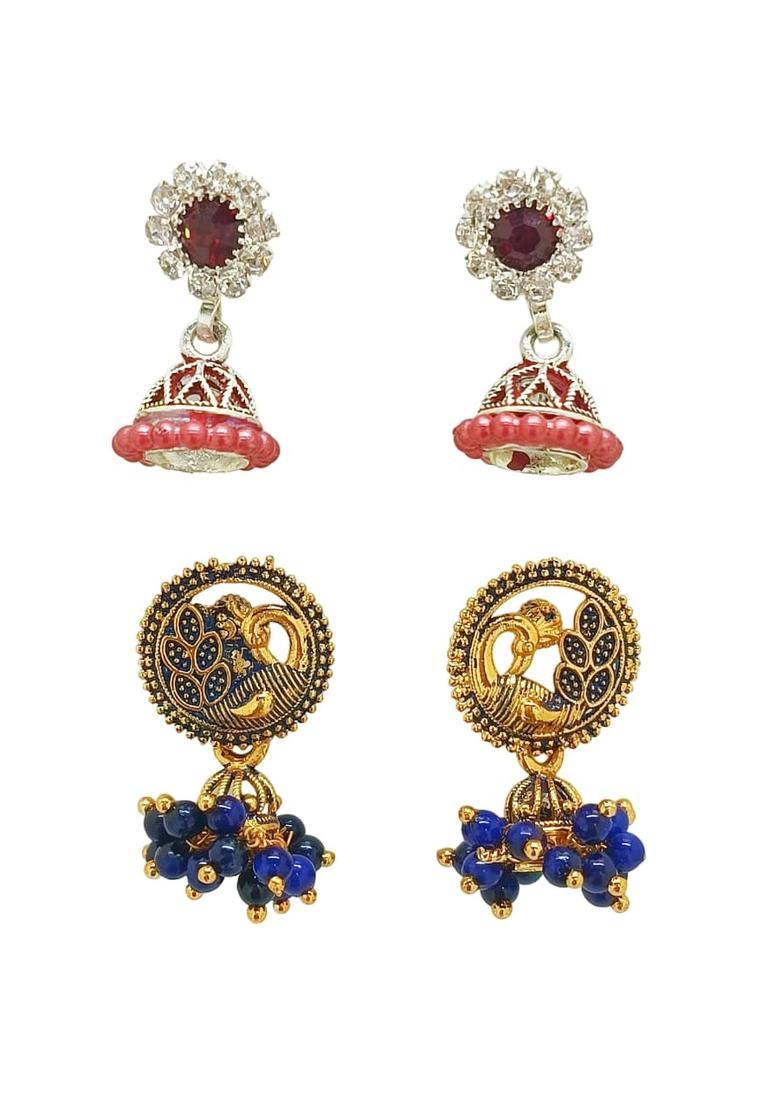 Navy Blue Alloy Earrings - Indya