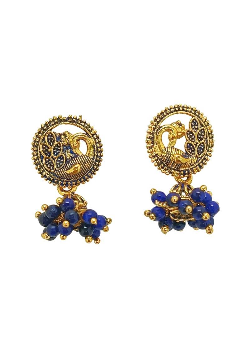 Navy Blue Alloy Earrings - Indya