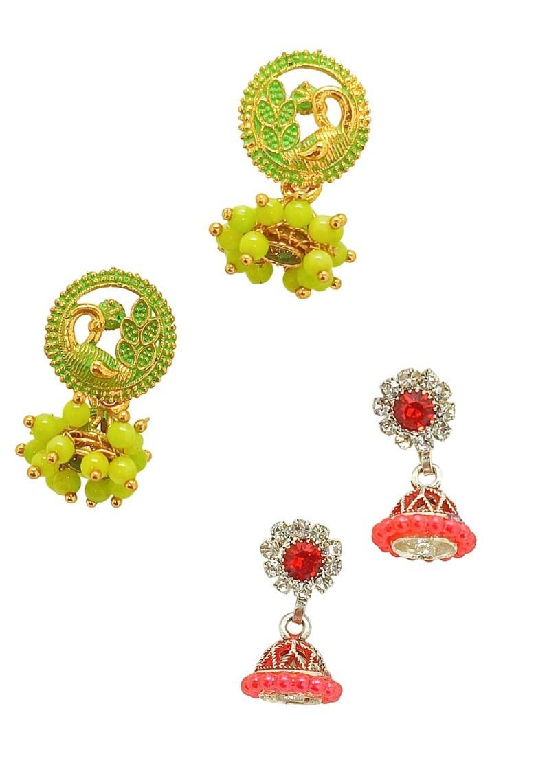 Lime Green Alloy Earrings - Indya