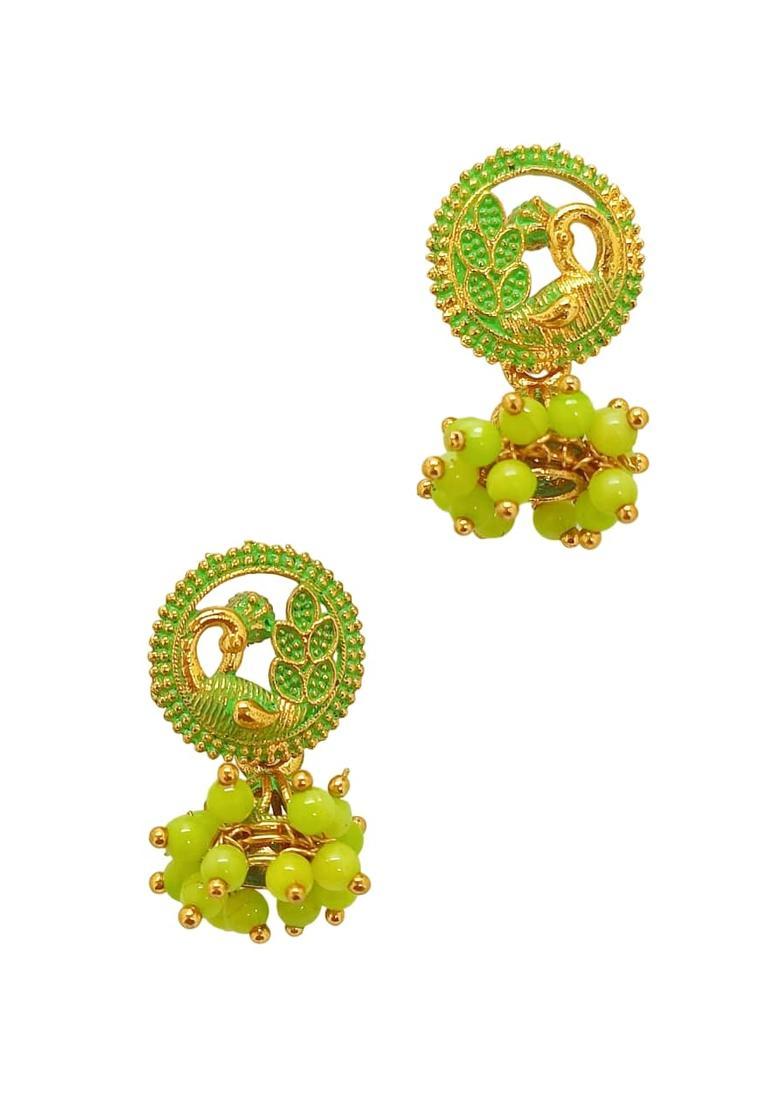 Lime Green Alloy Earrings - Indya
