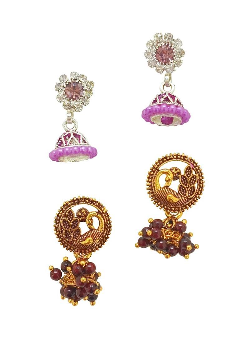 Pink Alloy Earrings - Indya