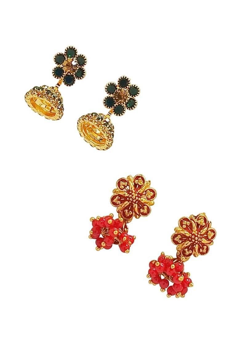 Red Alloy Earrings - Indya