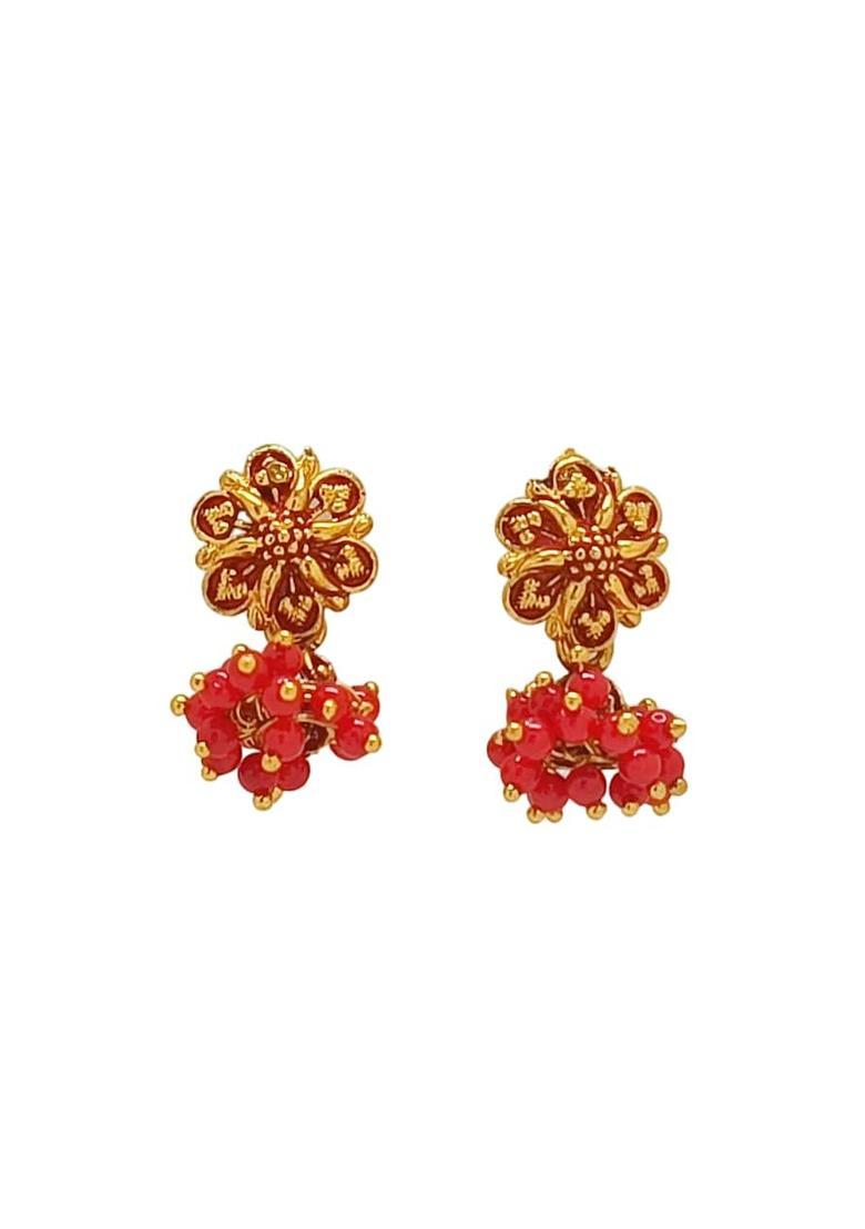Red Alloy Earrings - Indya