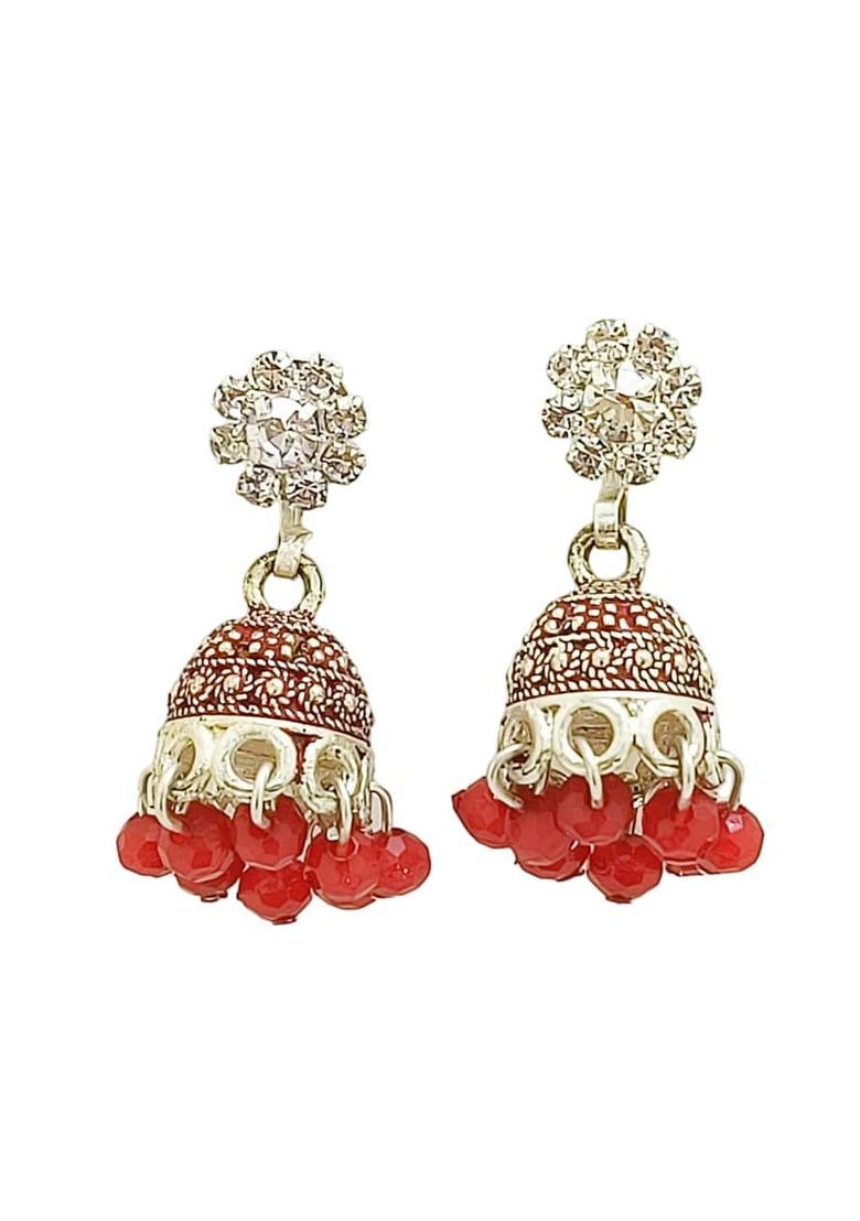 Red Alloy Earrings - Indya