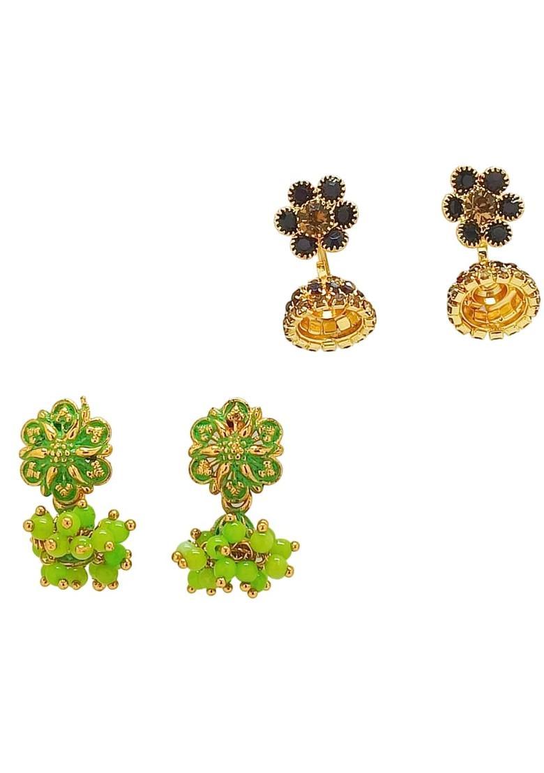 Green Alloy Earrings - Indya