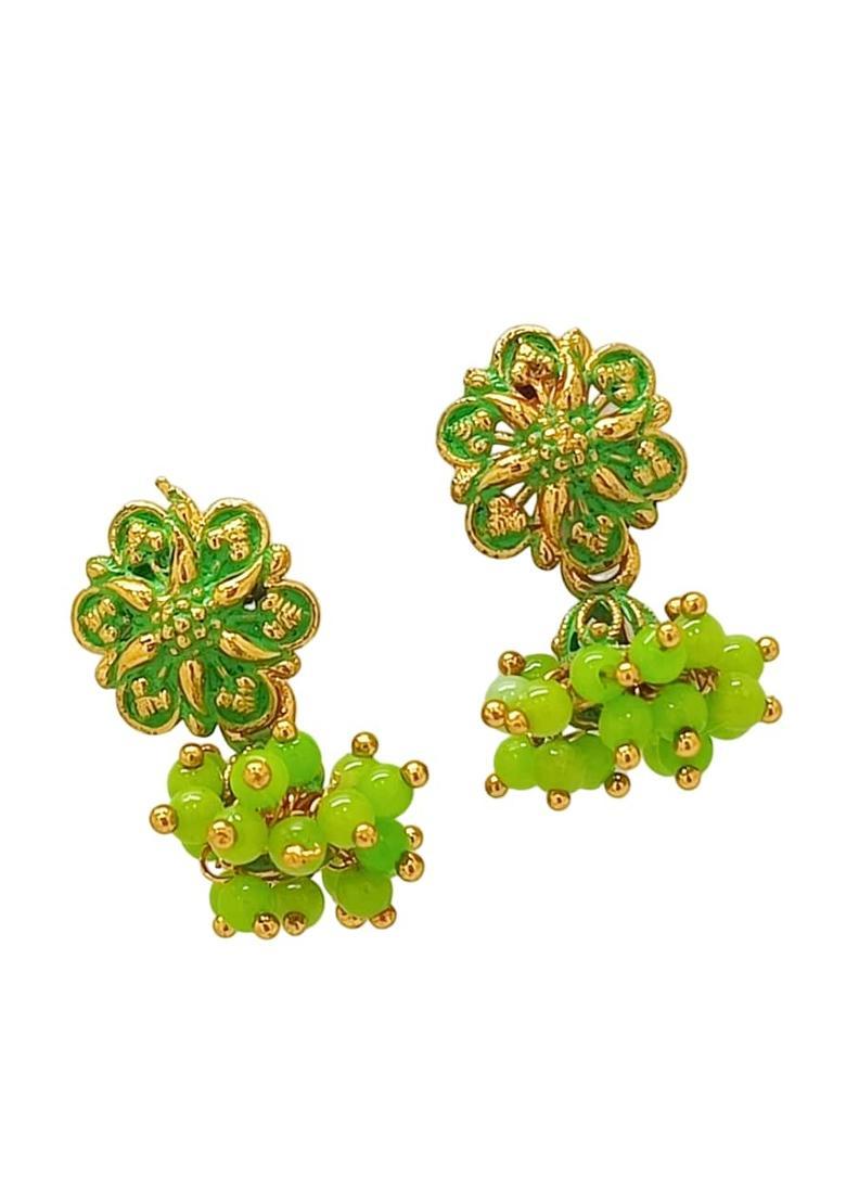 Green Alloy Earrings - Indya