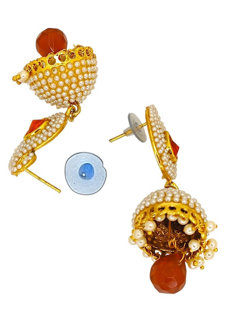 Golden Alloy Earrings - Indya