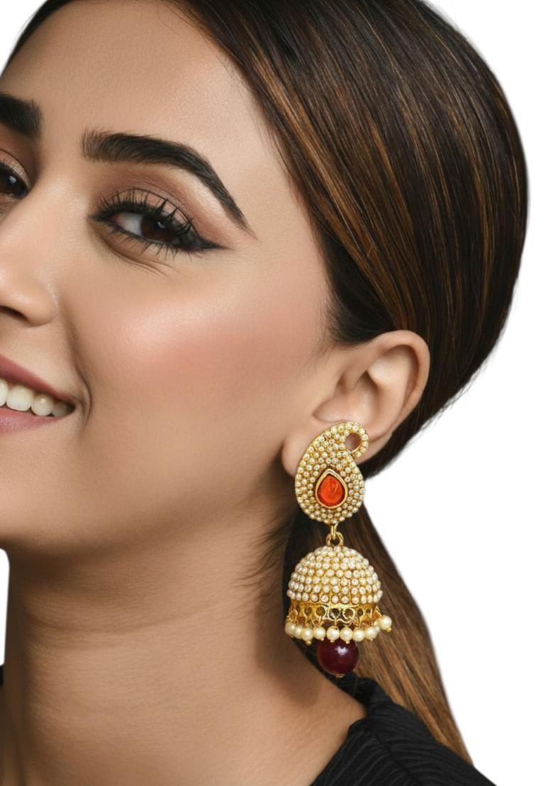 Golden Alloy Earrings - Indya