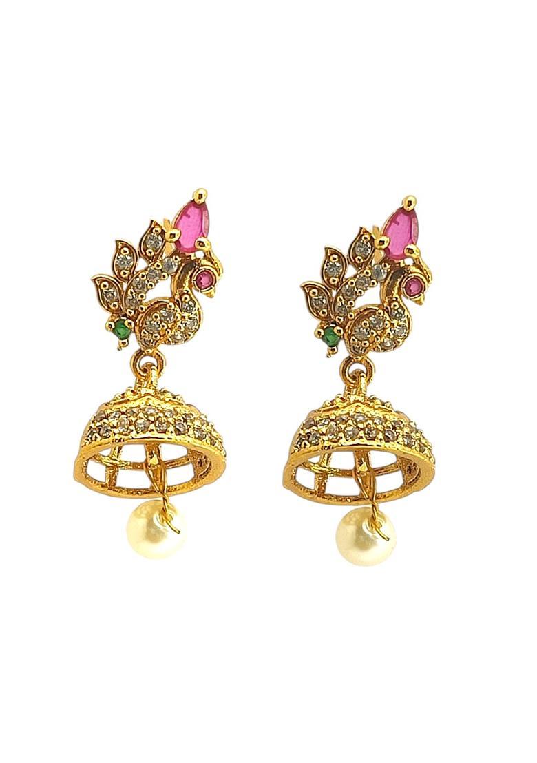 Golden Alloy Earrings - Indya