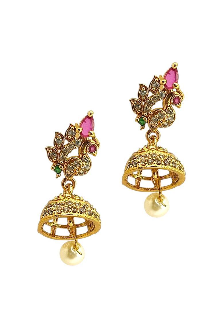 Golden Alloy Earrings - Indya