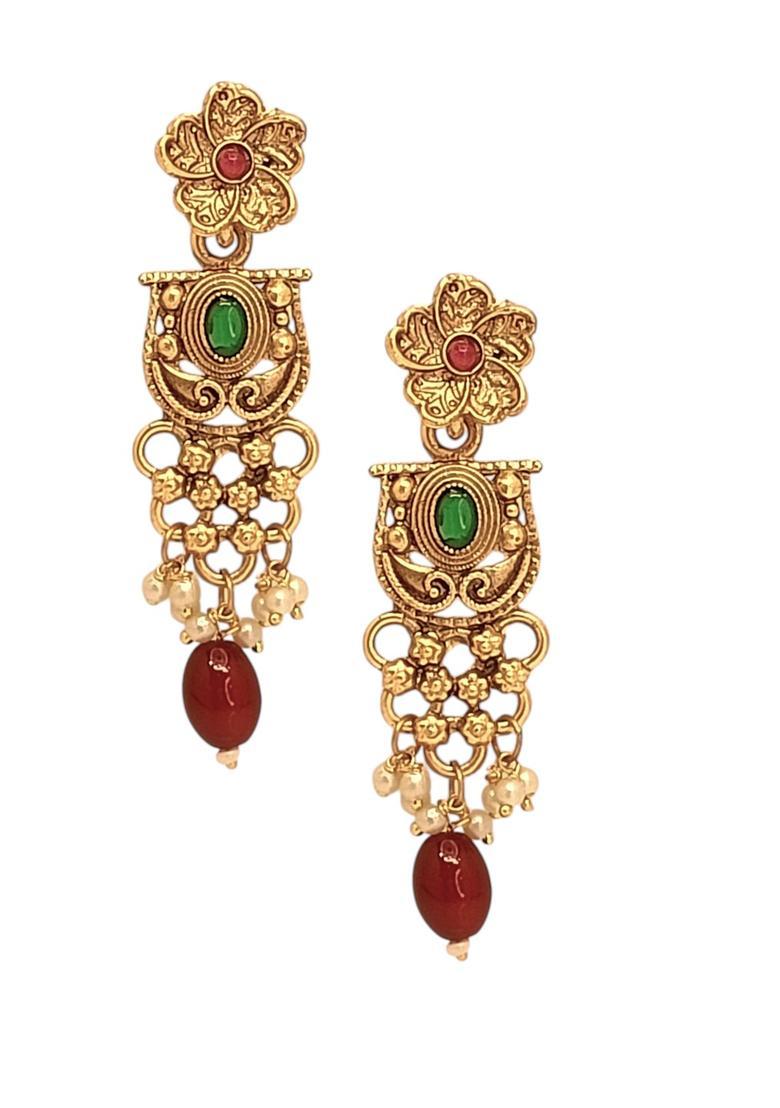 Golden Alloy Earrings - Indya