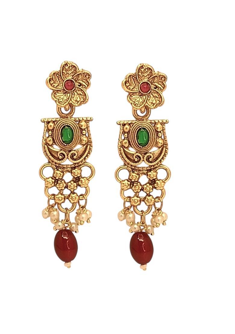 Golden Alloy Earrings - Indya
