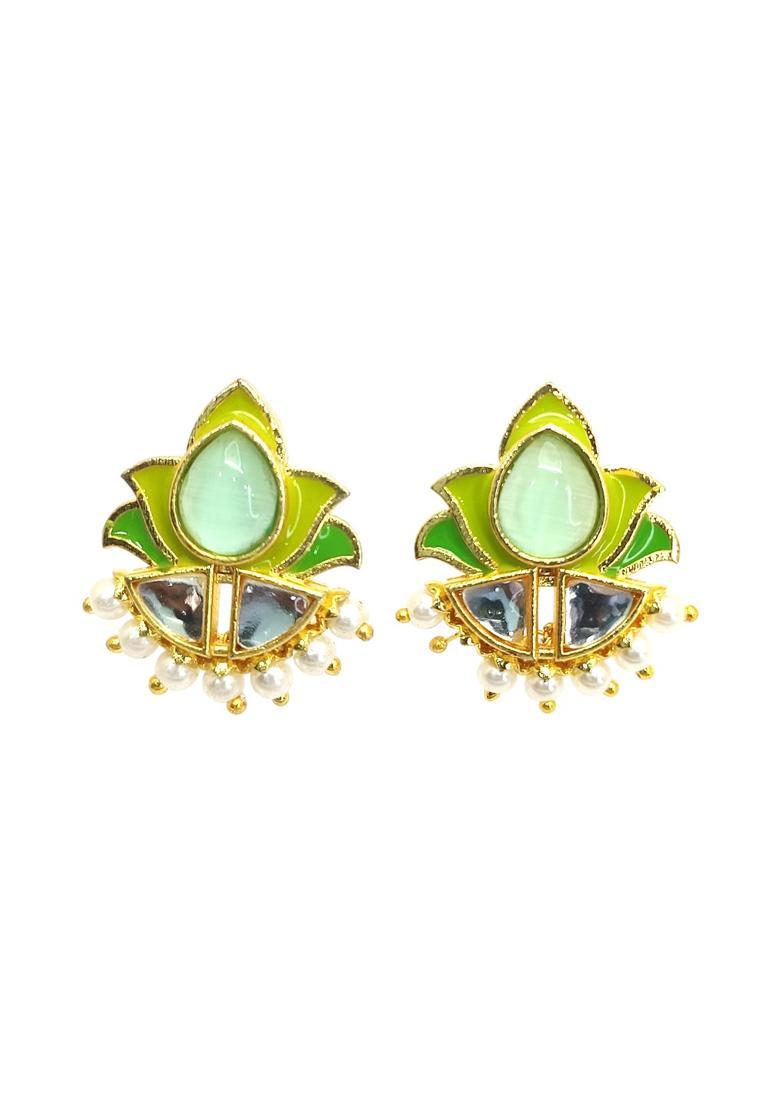 Golden Alloy Earrings - Indya