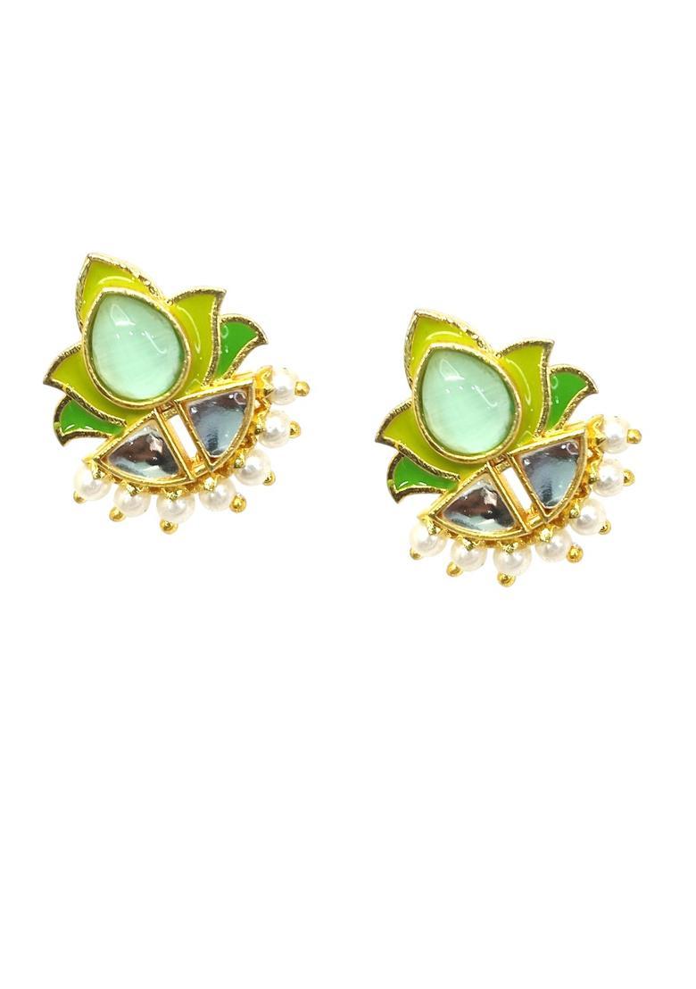 Golden Alloy Earrings - Indya