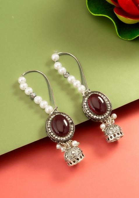 Maroon Alloy Jhumka Earring
