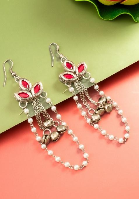 Red Alloy Drop Earring