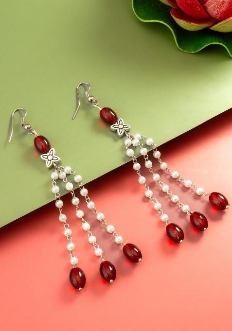 Red Alloy Drop Earring