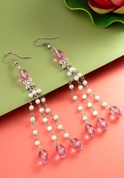 Pink Alloy Drop Earring