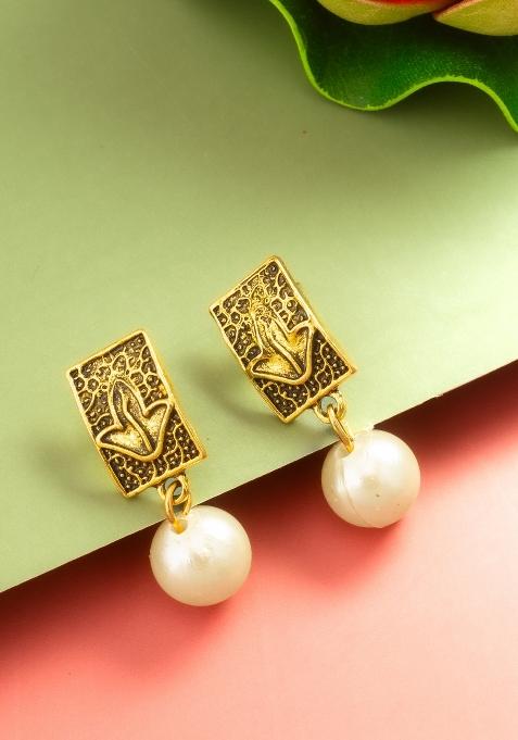 Golden Alloy Drop Earring