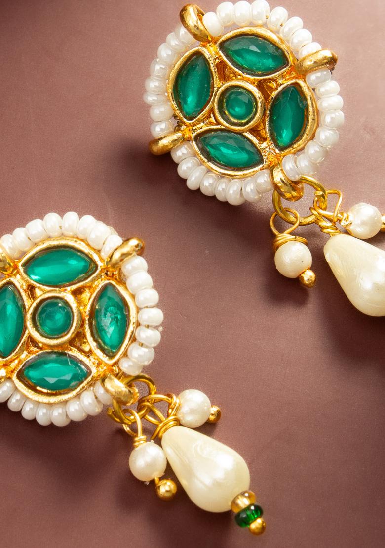 Green And White Alloy Earrings - Indya