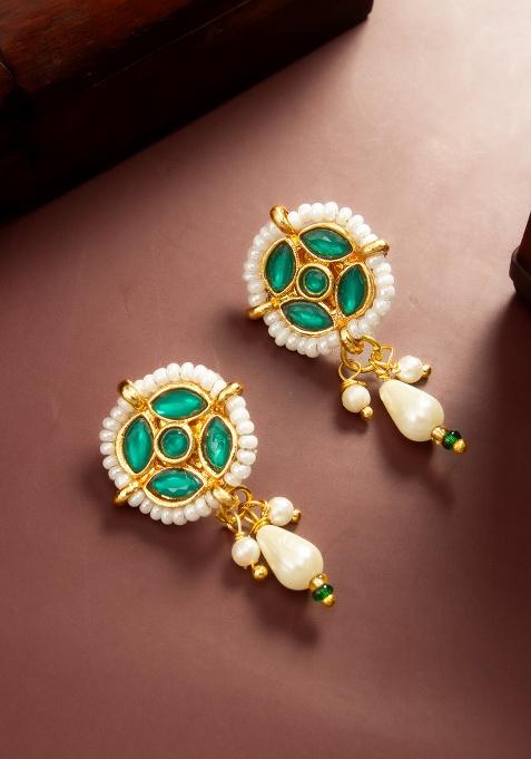 Green And White Alloy Earrings