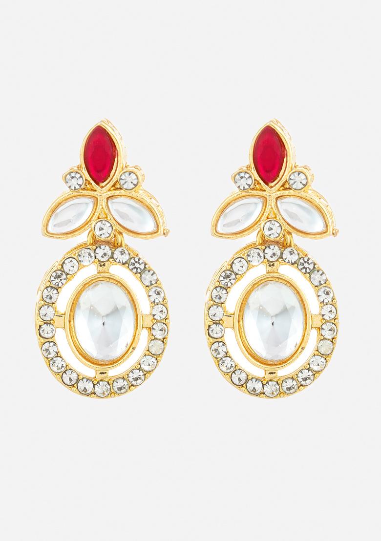 Red And White Alloy Earrings - Indya