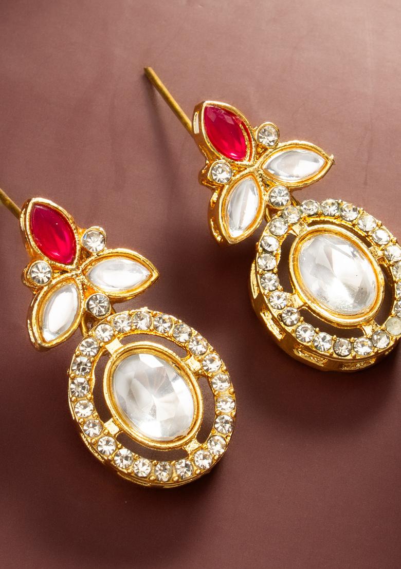 Red And White Alloy Earrings - Indya
