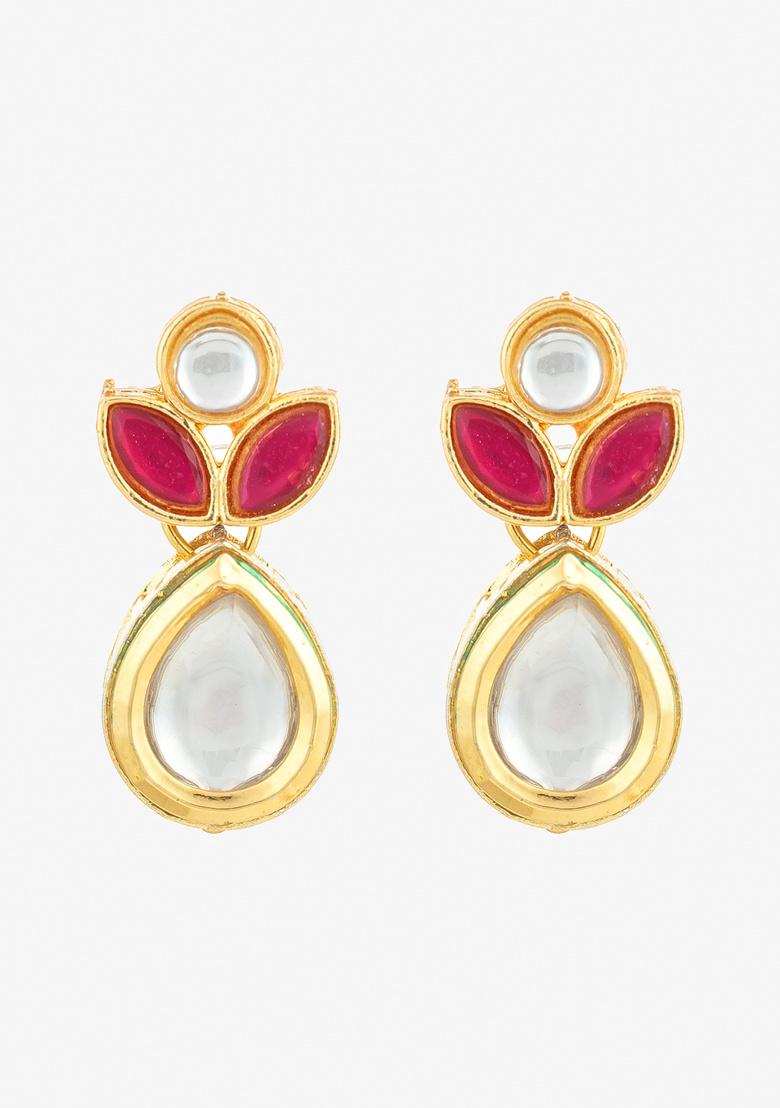Red And White Alloy Earrings - Indya
