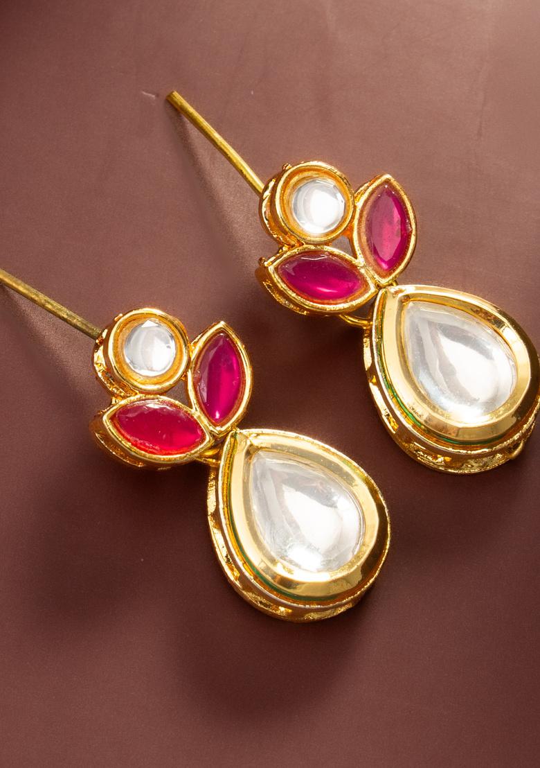 Red And White Alloy Earrings - Indya