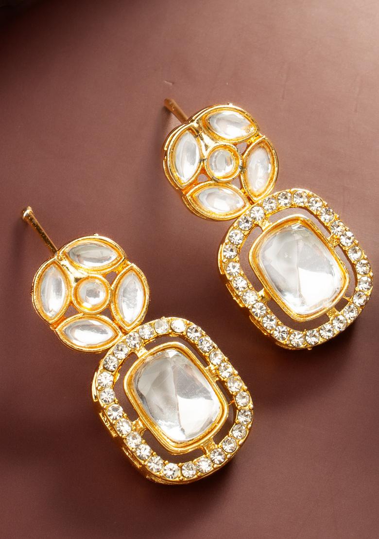 White Alloy Earrings - Indya