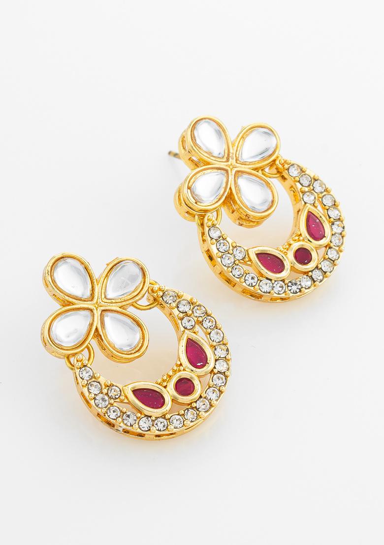 Red And White Alloy Earrings - Indya