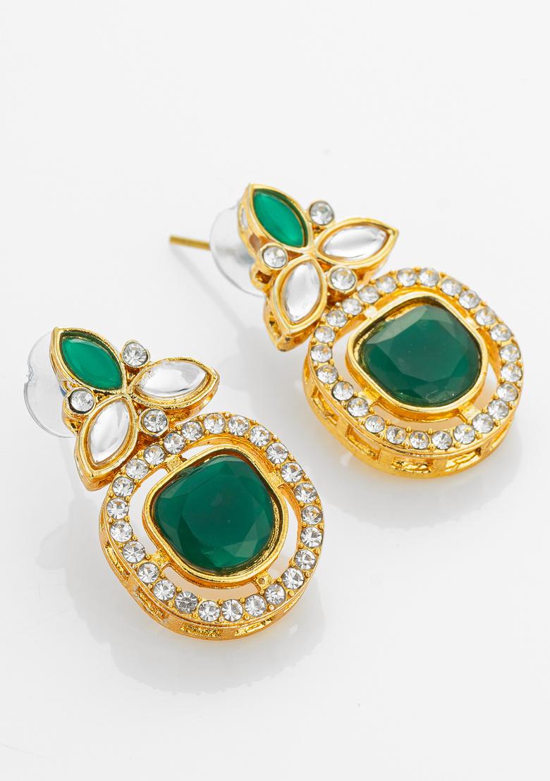 Green And White Alloy Earrings - Indya