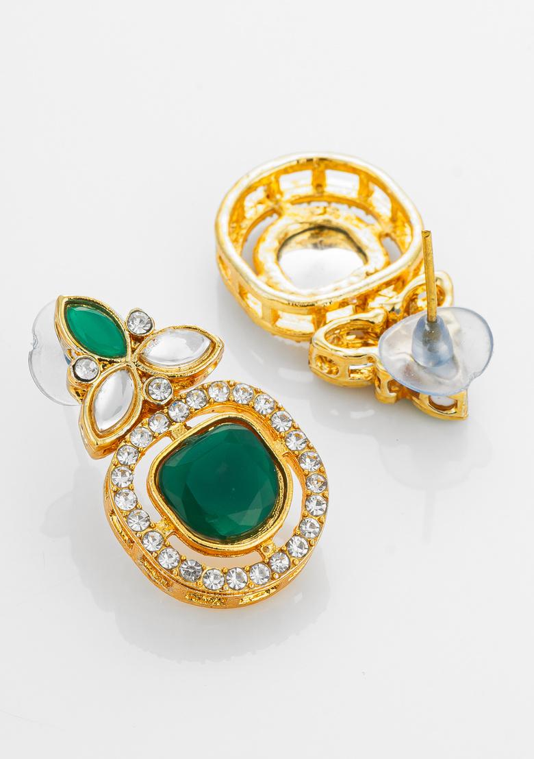 Green And White Alloy Earrings - Indya