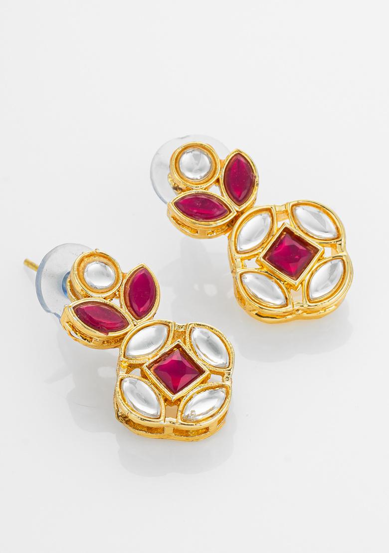 Red And White Alloy Earrings - Indya