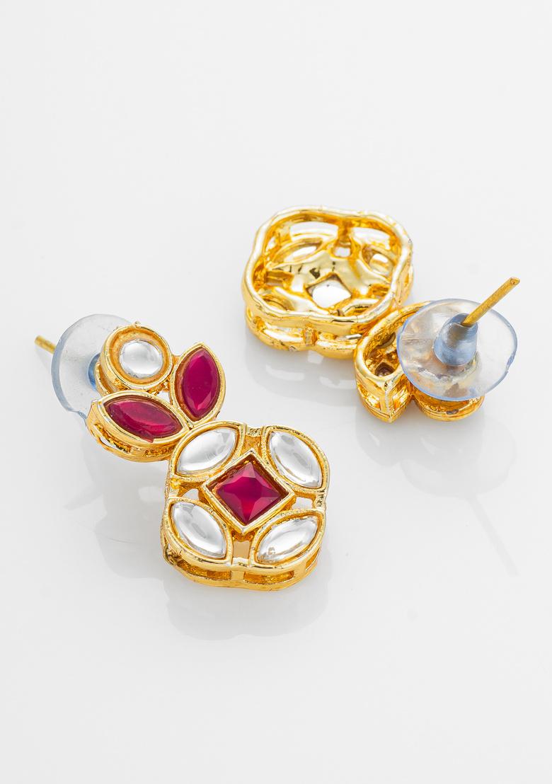 Red And White Alloy Earrings - Indya