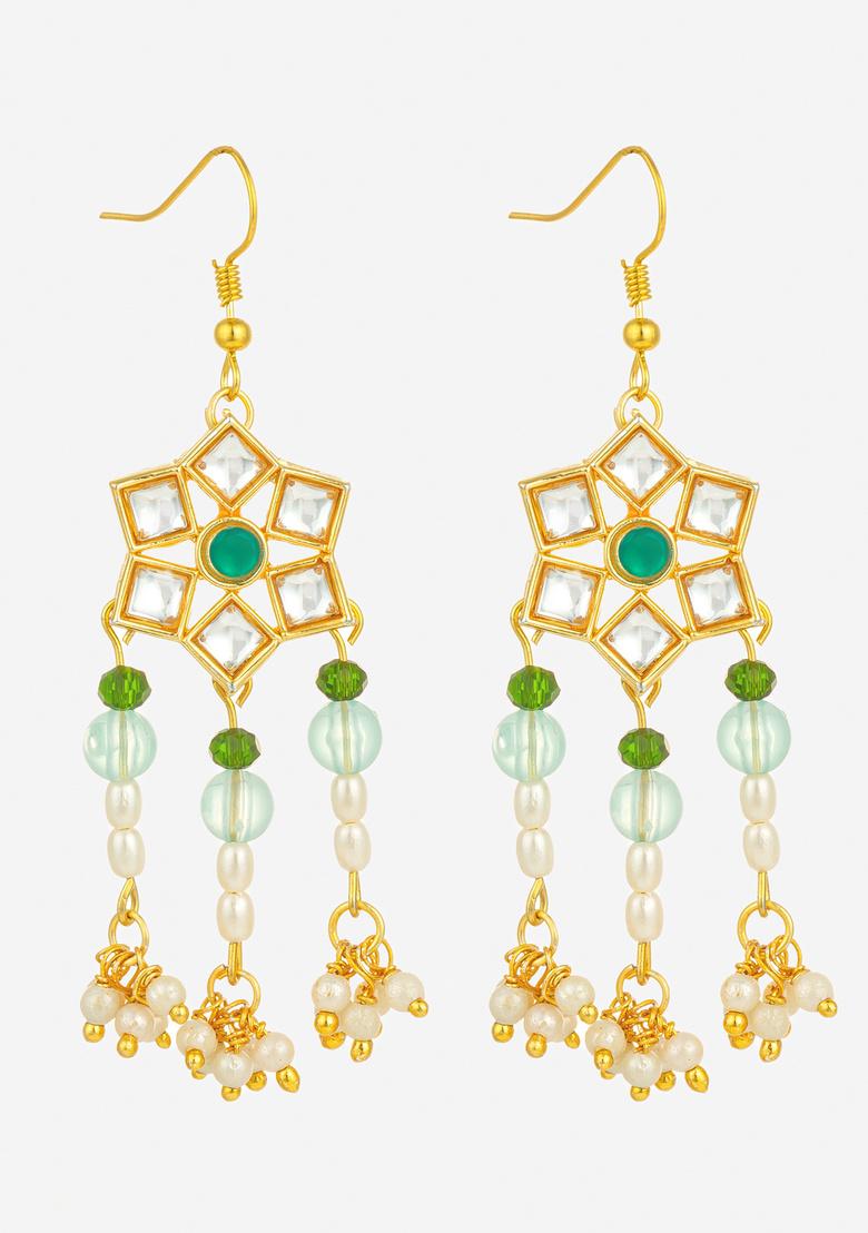 Green And White Alloy Earrings - Indya