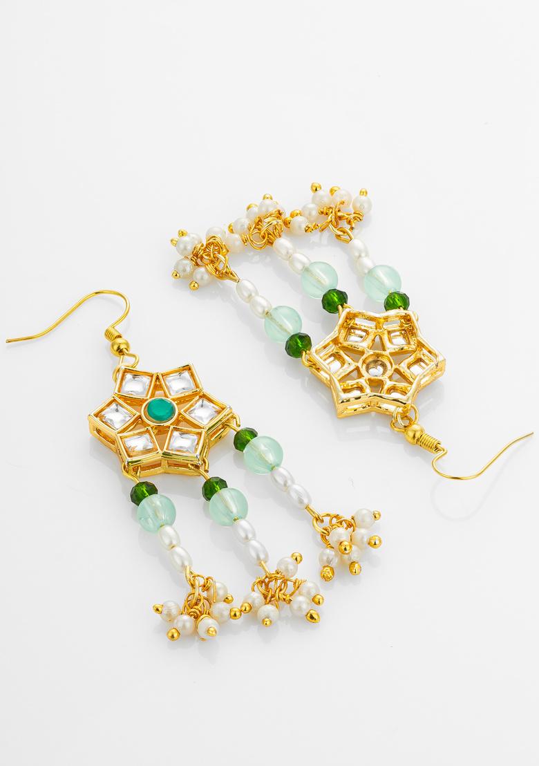 Green And White Alloy Earrings - Indya