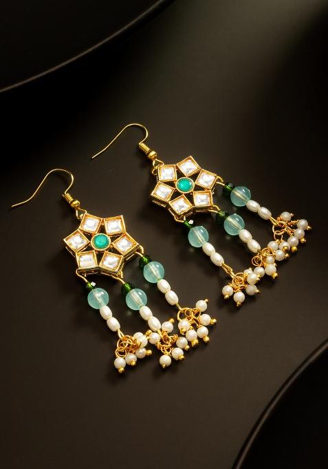 Green And White Alloy Earrings