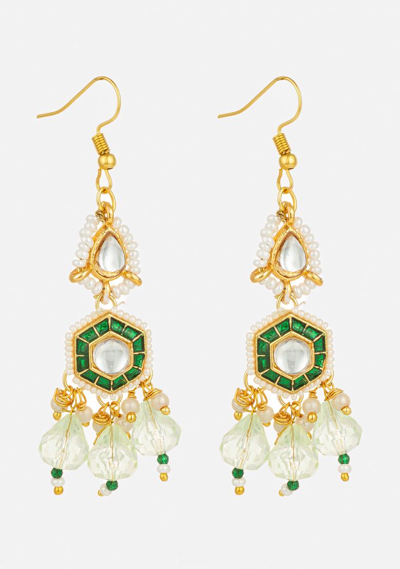 Green And White Alloy Earrings - Indya