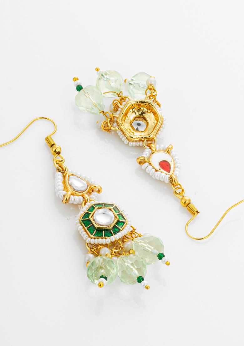 Green And White Alloy Earrings - Indya