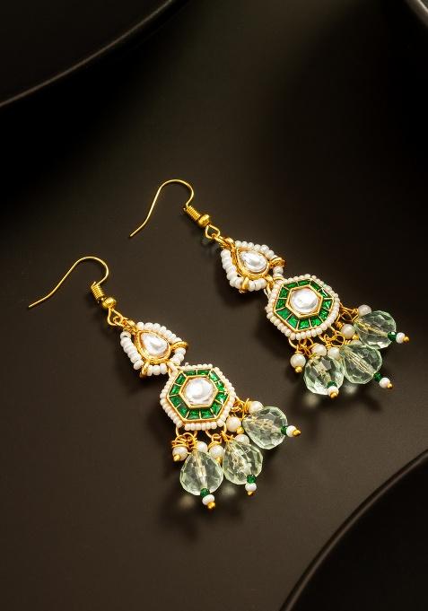 Green And White Alloy Earrings